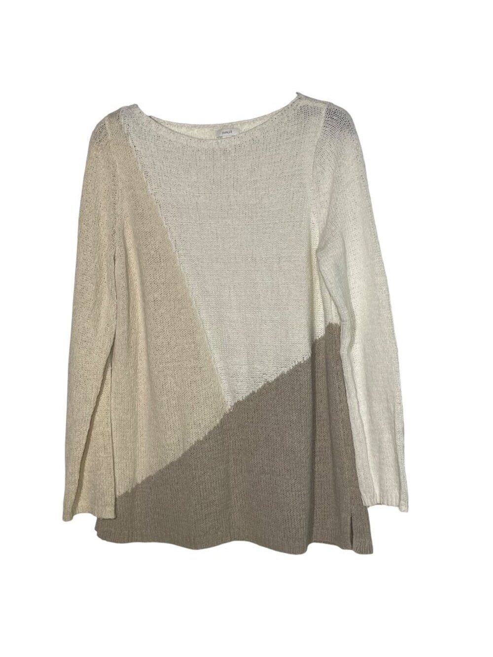 J. Jill Pure Jill Color Block Tunic Sweater Sz LG Cotton Neutral Quiet Luxury